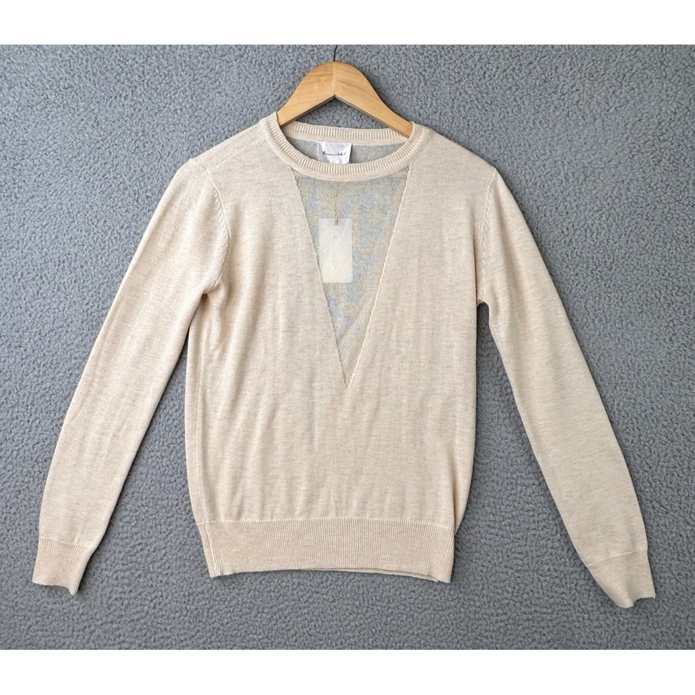 Line + Dot Mia Contrast Sweater Womens XS Beige Long Sleeve Sheer Panel V NWT